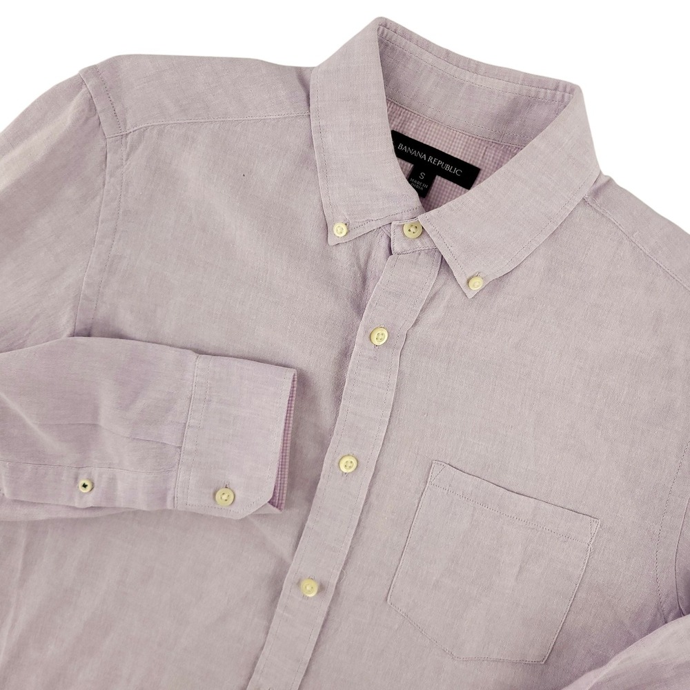 Banana Republic Shirt Mens S Purple Solid Long Sleeve Button Up Linen Cotton